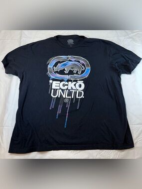 Ecko Unlimited Black Tee with Iridescent Blue-Purple Logo